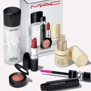 MAC Merry Must Haves (5 Pc) Kit: Fix +, Serumizer, Mascara, Lipstick, Eyeshadow